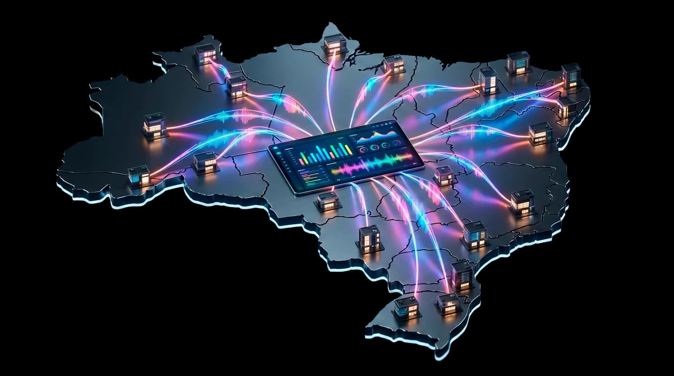 Mapa do Brasil conectado à operação central da InfyMedia